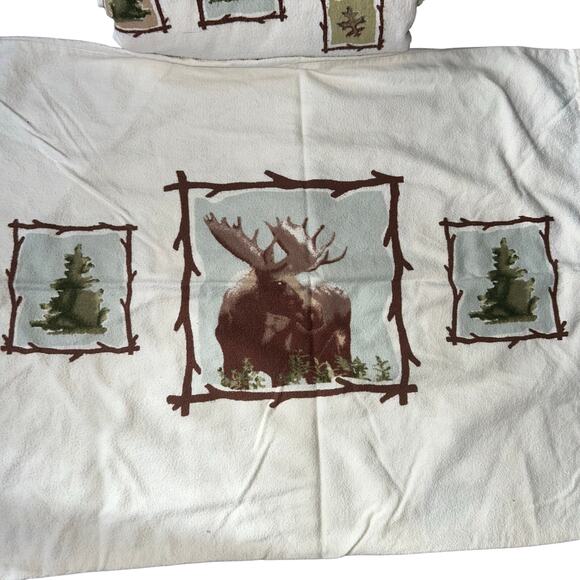 Woolrich full flannel flat sheet 2 pillow cases moose cabin forest rustic - Picture 2 of 5